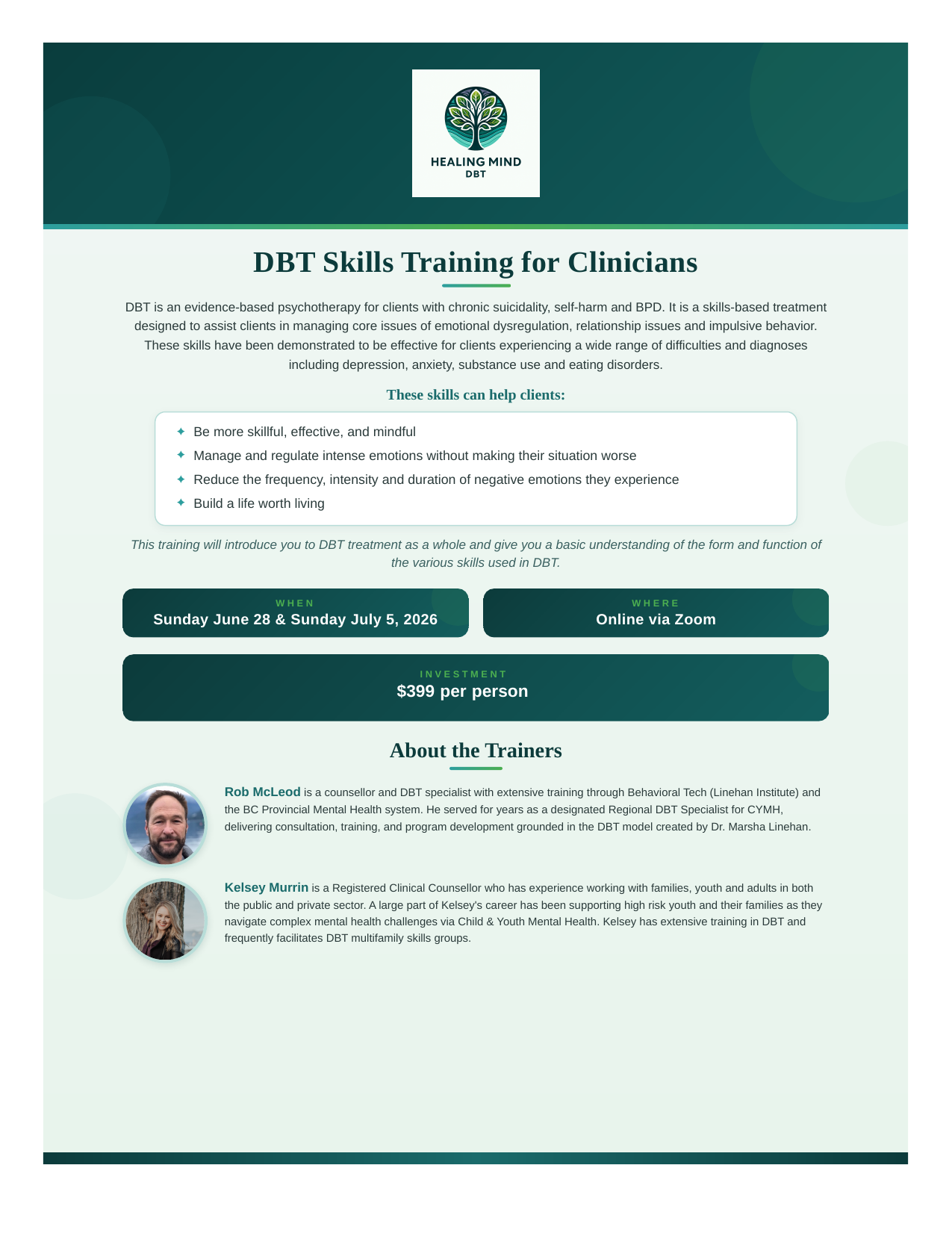 DBT Skills Training for Clinicians – Event Flyer